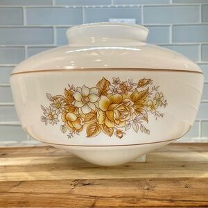 Vintage Floral Milk Glass Ceiling Light Shade with Gold Trim